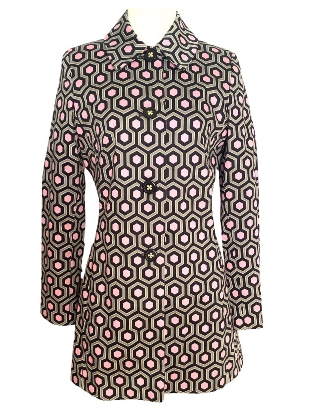 Geometric Dress Coat Op-Art Pink/Black Preppy Mod Ivy League Never Worn